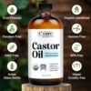 71ISJICm9mL._SL1500_.jpg Castor Oil 100% Pure Organic Cold Pressed Unrefined Glass Bottle | USDA Certified Organic | Hexane Free Extra Virgin | For Hair Growth Eyebrows Eyelashes Skin and Castor Oil Pack Wrap | 16oz