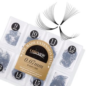 71ITg9B7r7L._SL1500_.jpg LASHVIEW 1000 Premade Volume Eyelash Extensions Mixed Tray 10D D Curl Premade Lash Fans Pointed Handmade Thin Base (10D-0.07D,9-16mm)