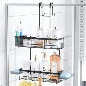 Over the Door Shower Caddy Hanging: Black Rustproof Shower Organizer over the Door - No Drilling Bathroom Rack for Inside