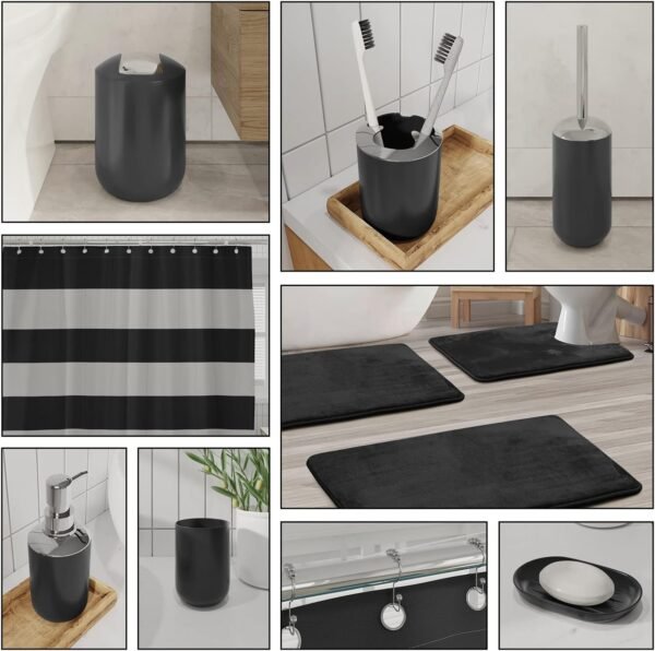 Clara Clark Bathroom Set - Black Bathroom Accessories Set, Bathroom Sets with Shower Curtain and Rugs, 23PC Shower Curtain Set with Liner, Soap Dispenser, Toilet Brush, & Trash Can