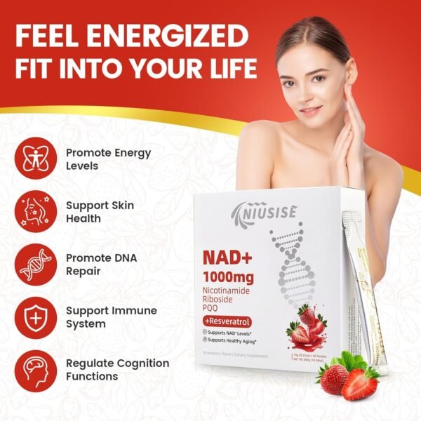 NAD Supplement, NAD+ Liquid, 1000mg Enhanced Formula with PQQ, Nicotinamide Riboside & Resveratrol, Advanced Anti-Aging Support for Men & Women, Sustained Energy, Vitality Boost (30 Packets)