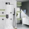 Shower Faucets Sets Shower System with Body Jets, Bostingner 10" Rain Shower Head with 2 In 1 Handheld Spray and 4 Jets, Wall Mounted All Metal 3 Way Shower Set with Valve and Trim Kit, Matte Black