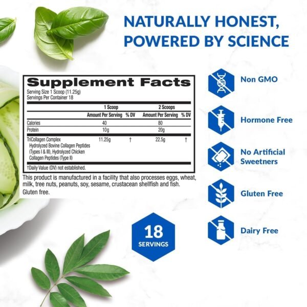 BioTrust Tri Collagen Powder - 3-in-1 Hydrolyzed Collagen Peptides Powder (Types I, II, & III) - Grass Fed Collagen Protein Powder for Anti Aging, Skin, Hair, Bone & Joint Health - Unflavored, 2-Pack