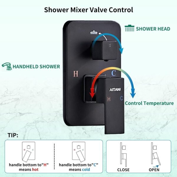 Shower System Black -10 Inch High Pressure Rain Shower Heads with Handheld Spray Combo Shower Faucet Set with Pressure Balanced Rough-in Valve, Wall Mount Bathroom Shower Set fit All Valve Types