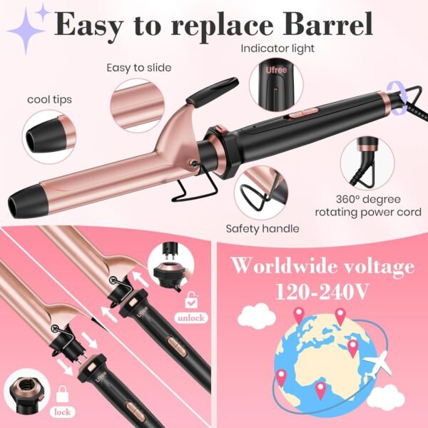 71J4ssSuWjL._AC_SL1500_.jpg Ufree 3 in 1 Curling Iron, Curling Wand Set with Thermal Brush Flat Iron Hair Straightener, Dual Voltage Wand Curler, Instant Heat Up Hair Curler, Include Protective Glove 2 Clips, Gifts for Women