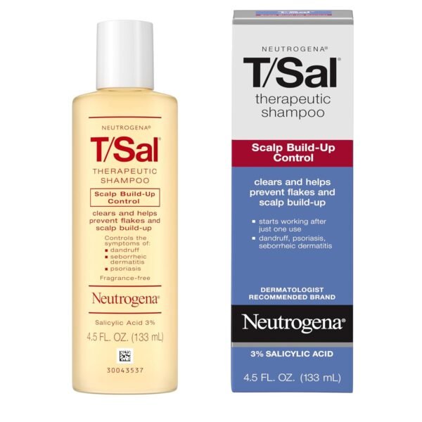 Neutrogena T/Sal Therapeutic Dandruff Shampoo, Scalp Build-Up Control, 3% Salicylic Acid, Scalp Psoriasis Treatment, Seborrheic Dermatitis Shampoo, Clears & Controls Flakes, Fragrance Free, 4.5 fl oz†