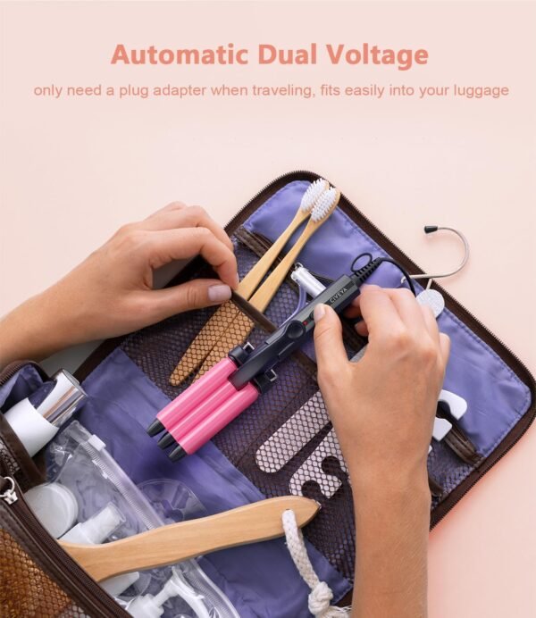 Mini Crimper for Short Hair 1/2 Inch, Small Beach Waves Tool, 3 Barrel Waver With Argan Oil Infused, Easy to Use Curling Iron