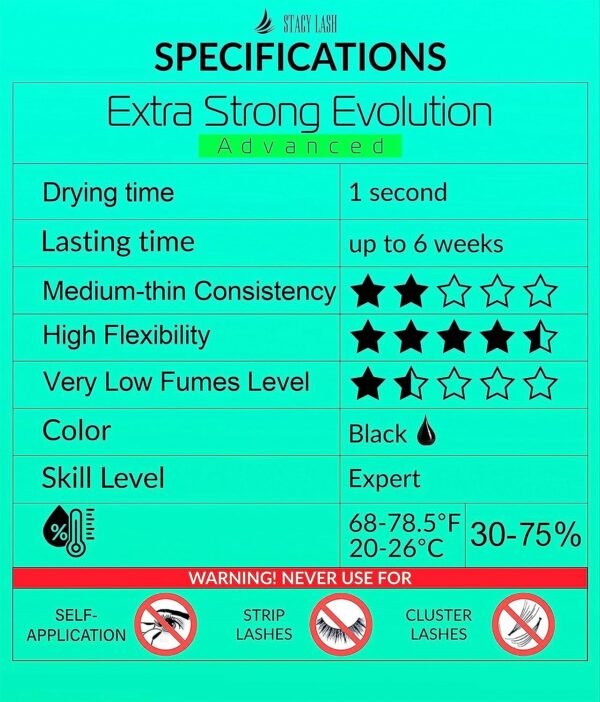 71JPvPexTlL._SL1500_.jpg Stacy Lash Extra Strong Evolution Advanced Eyelash Extension Glue (0.17fl.oz/5ml)/ 1Sec Dry /6Weeks Retention/Black Adhesive/Professional Supplies