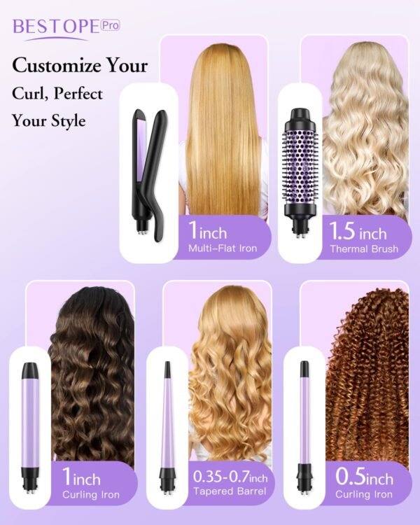 71JR-QBp9L._SL1500_.jpg 5 in 1 Curling Iron, Curling Wand Set with Thermal Brush, Flat Iron Hair Straightener, 3 Ceramic Irons (0.35"-1"), 13 Adjustable Temps, Hair Curler Waver with Heat Resistant Mat, Glove, Clip