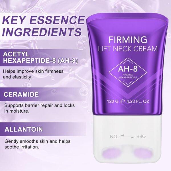 AH-8 Firming Neck Cream,Lifting Neck Firming Cream with Roller, Reduces Wrinkles Fine Lines And Double Chin, Moisturizes & Tightens Skin, Improves Elasticity, Anti-Aging