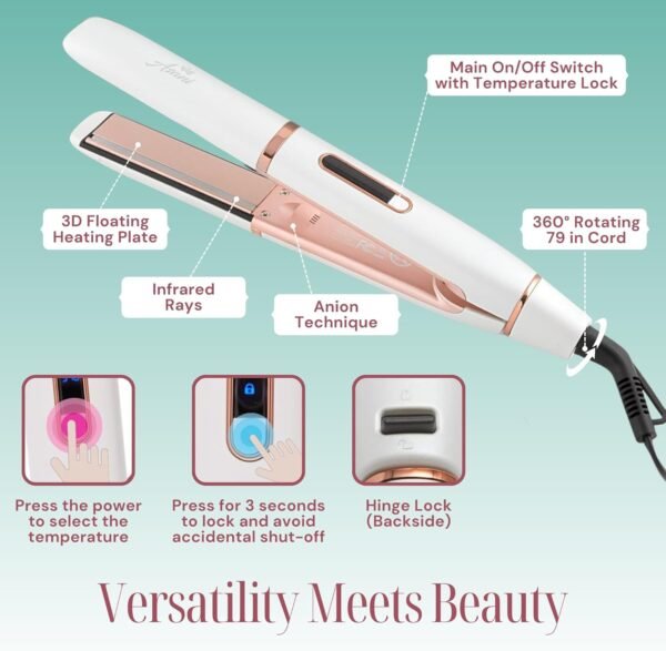 71Jiu0-W7VL._AC_SL1500_.jpg Asani 2-in-1 Flat Iron Hair Straightener and Curler - Negative Ion Technology, Anti-Frizz Ceramic Coating, 5 Heat Settings - Fast Heating Styling Tool for Versatile Looks - Portable