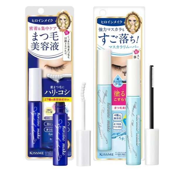 HEROINE MAKE by KISSME Mascara Duo Set | 2 Full-Size - Eyelash Primer EX, Strengthening & Conditioning Treatment + Gentle Eye Makeup Remover for Waterproof Mascara, Fast-Acting Cleanser