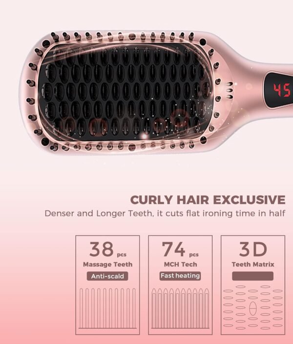 MEGAWISE Pro Ceramic Ionic Hair Straightener Brush for Home Salon | MCH Fast 20s Heating Tech with Auto-Off Safety | Anti-Scald with Universal Dual Voltage | Rotatable Power Cord