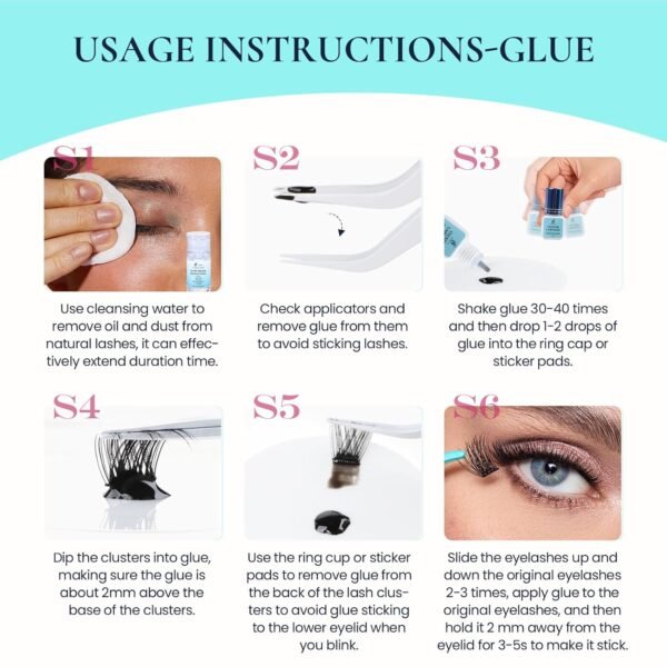 Semi-permanent 2 Weeks Lash Cluster Glue and Remover Kit for Eyelash Clusters Strong Hold Long Lasting Waterproof Eyelash Glue Remover for DIY Lash Extensions with Lash Extension Supplies