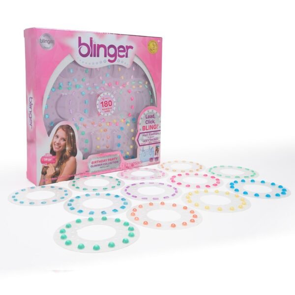 blinger Glimmer Collection Refill Pack | Birthday Party | 12 Discs – 180 Gems | Bling in Brush Out | Works with blinger Hair Styling Tool (Multicolored)