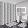 DDQQ 4Pcs Grey Shower Curtain Set with Rugs Stripe Bathroom Sets Geometric Wave Lines Shower Curtain with 12 Hooks Bathroom Decor with Rugs Bath Accessories with Mats Toilet Lid Cover