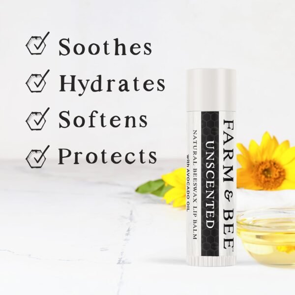 71Jvqu9sD6L._SL1500_.jpg Natural Lip Balm - Organic & Natural Ingredients - Beeswax Based Moisturizing Lip Care Chapstick for Chapped Lips - Great Gift Idea - Farm & Bee - 0.15oz (Pack of 4 - Unscented)