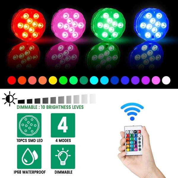Bathtub Lights, Battery Powered Underwater Glow Light for Bathtime Bath Tub Spa Light Bathroom Shower Light, Bath Accessories for Women Relaxing, Remote Control Color Changing, RGB, 4pcs