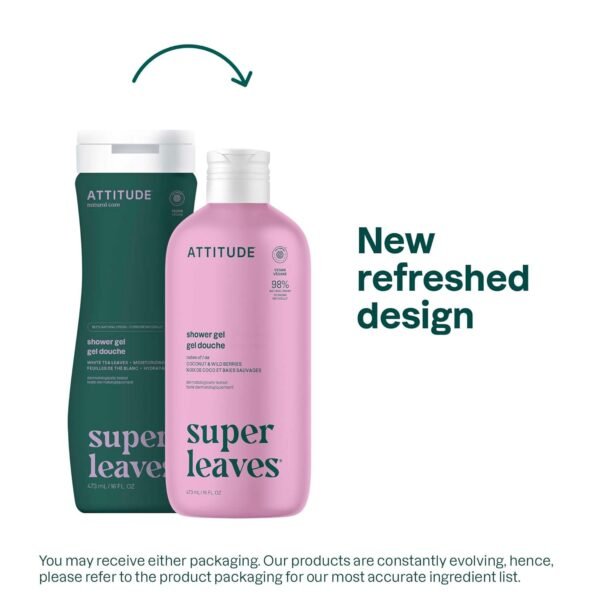 ATTITUDE Body Wash, EWG Verified Shower Gel, Dermatologically Tested, Plant and Mineral-Based, Vegan Personal Care Products, White Tea Leaves, 16 Fl Oz