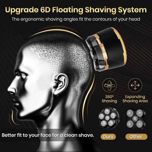 Ufree Head Shavers for Bald Men, Electric Shavers Razor, Rechargeable Bald Head Razor, Magnetic 6D Rotary Shaver, Waterproof Face Beard Trimmer Mens Grooming Kit, Gifts for Men