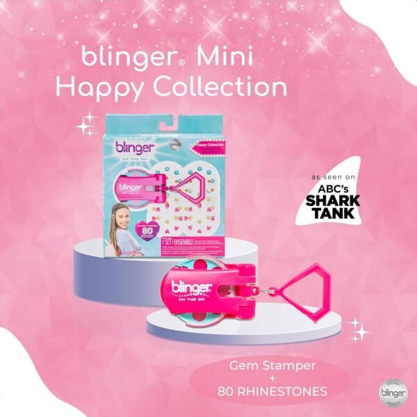71KScKXIhgL._AC_SL1500_.jpg blinger® On The Go Mini Starter Kit – Happy (Pink) | 80 Rhinestones | Hair Styling Tool | Hair-Safe – Bling in Brush Out