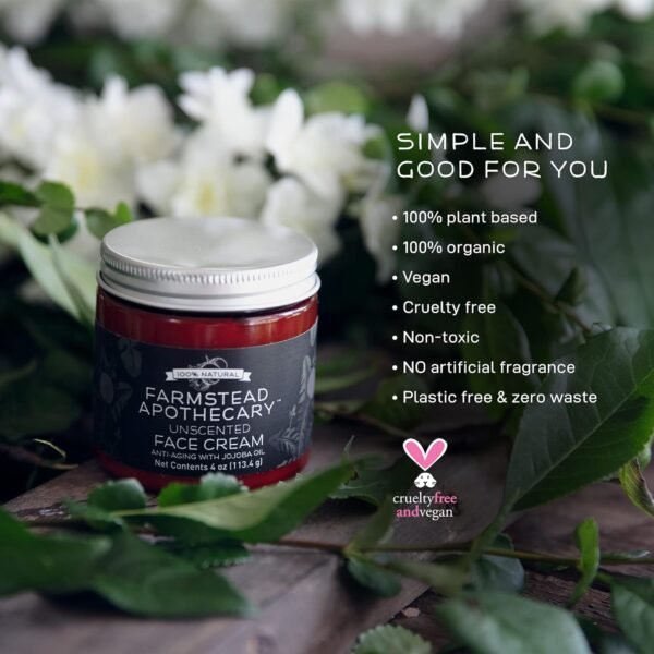71KTigEODmL._SL1500_.jpg Farmstead Apothecary 100% Natural Anti-Aging Face Cream with Jojoba Oil, 4 oz (Unscented)