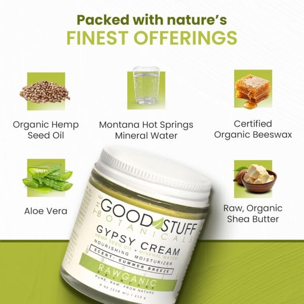 Gypsy Cream | Body and Face Moisturizer for Women | Body Cream for Dry Skin | Summer Breeze Body Lotion | Organic Hemp Oil & Hot Spring Water Facial Moisturizer - 8 oz