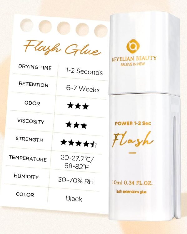 Eyelash Extension Glue, Sensitive Lash Glue for Eyelash Extensions 10 ml, Smart Drop Technology Adhesive for Classic and Volume Lashes, 0.03 ml per Drop, 1 S Dry Time, 6-7 Weeks Retention by BEYELIAN