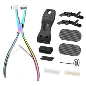 71KcMSe6OZL._SL1500_.jpg Gomake Tape in Hair Extension Tools Kit with Flat Surface Stainless Steel Tape in Hair Extensions Sealing Clamp Plier,Tape Remover Scraper Tool,Hair Clips, Human Hair Extensions Styling Tool-Rainbow