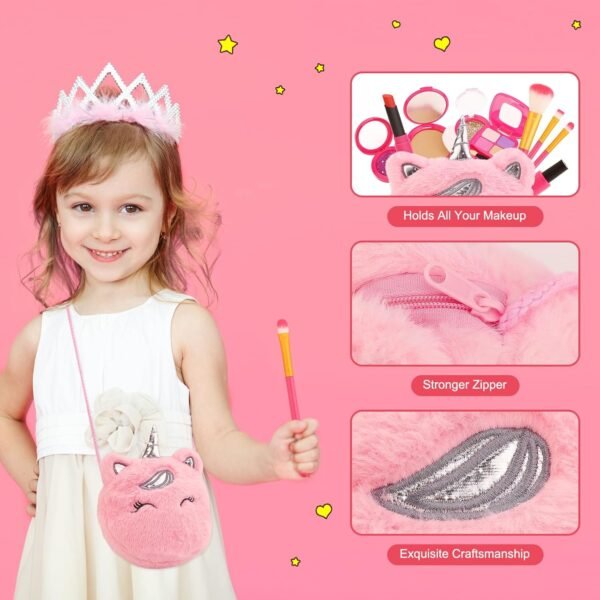 Pretend Makeup Kit for Toddlers Girls Toys Age 3 4 5 6 7 8 Years Old Gifts, Fake Play Makeup Set for Kids Toy 3-5 4-6, Unicorn Princess Little Girl Purse with Make up