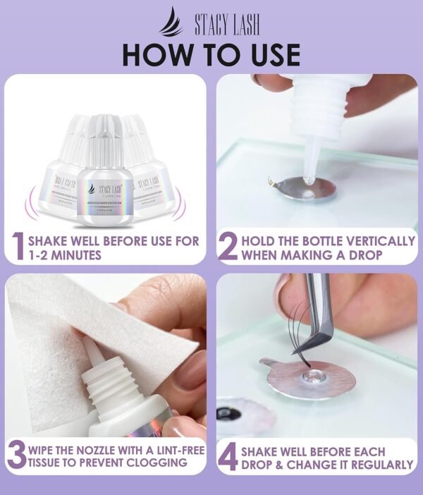 71KuffF09rL._SL1500_.jpg Crystal Clear Eyelash Extension Glue Stacy Lash (0.17fl.oz/5ml)/1 Sec Drying Time/Retention – 8 Weeks/Transparent Adhesive/Professional Supplies