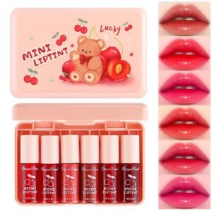 6 Colors Lip Tint Stain Korean Lip Gloss Set, Plumping Lip Tint Mini Liquid Lipstick, Multi-Use Cheek and Lips, Long lasting Waterproof, Non-Stick Cup, Tinted Lip Makeup