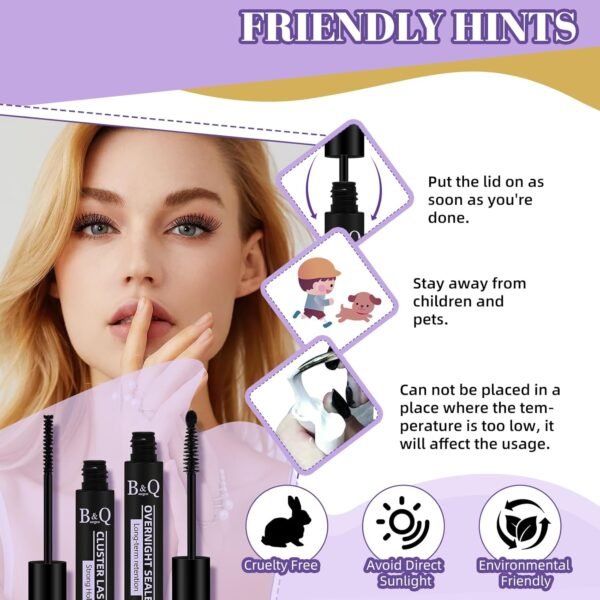 B&Q Lash Bond and Seal Cluster Lash Glue 5ML Lash Clusters Overnighter 5ML Lash Bond Lash Sealer for Cluster Lashes Waterproof Glue Longer Life Coating -2pcs