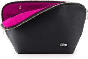 71L5vAfumgL._AC_SL1500_.jpg KUSSHI Washable Travel Makeup & Cosmetic Bag - Brush Organizer Sold Separately (Vacationer, Satin Black/Pink)
