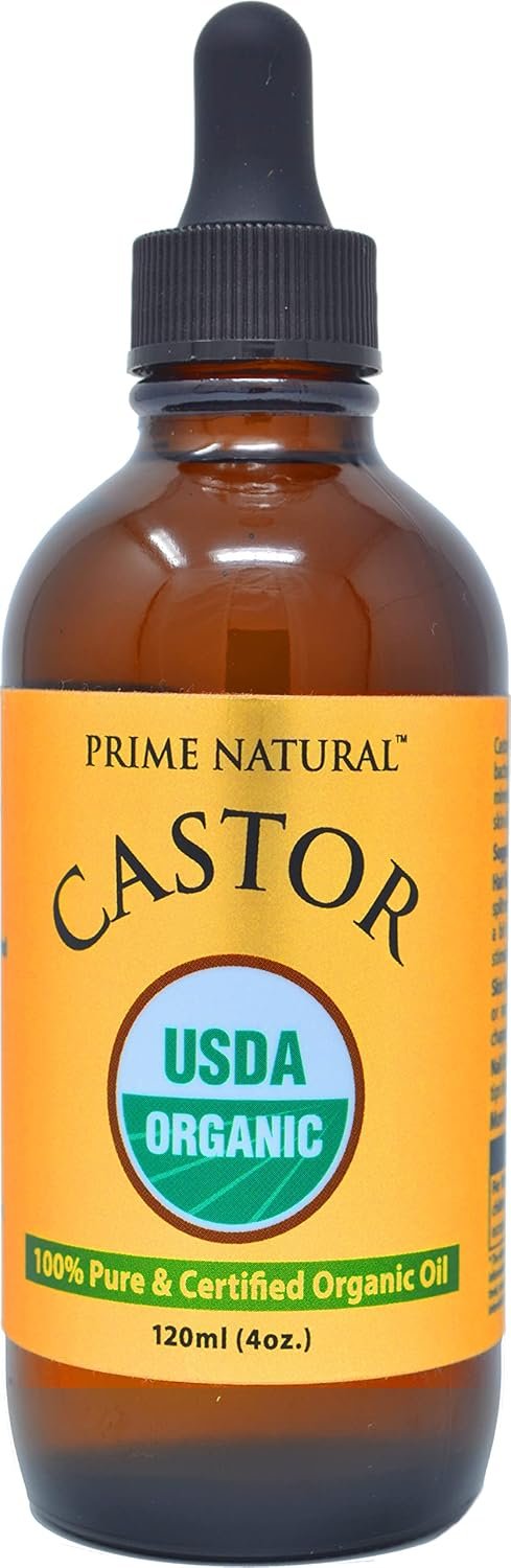 71LBmW11ByL._SL1500_.jpg PRIME NATURAL Organic Castor Oil (4oz / 120ml) - USDA Certified Organic, Pure, Cold Pressed, Thick, Hexane Free - Stimulate Growth for Eyelashes, Eyebrows, Hair, Skin Moisturizer