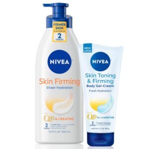 NIVEA Sheer Hydration Skin Firming Body Lotion (16.9 Fl Oz) + Skin Firming & Toning Body Gel Cream with Hyaluronic Acid (6.7 Oz), Enriched with Q10 and Vitamin C