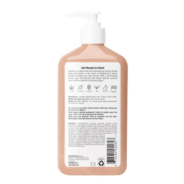 Hempz Glow Getter Body Lotion, Hydrating Moisturizer with Shimmer, 17 oz.