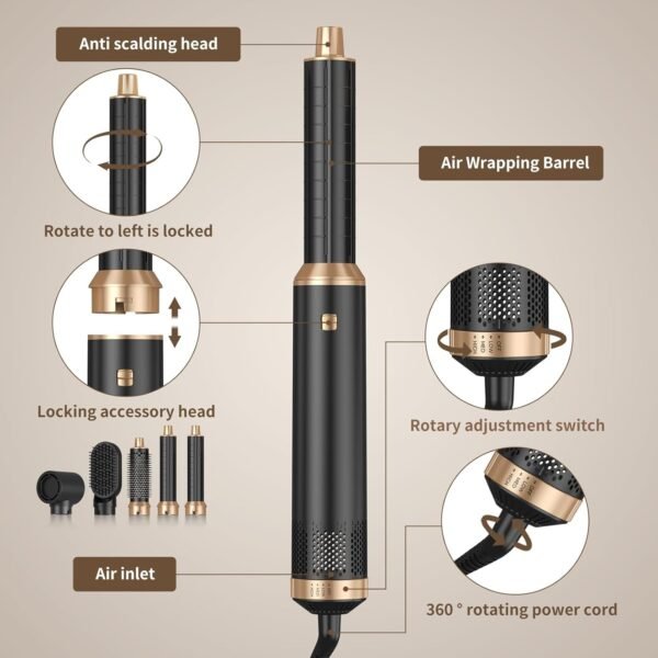71LeDBgqAL._AC_SL1500_.jpg 5 in 1 Blow Dryer Brush, Upgrade Hair Dryer Brush Air Curler Air Curling Wrap Styler, Detachable Hot Air Brush Negative Ion Curling Brush Iron, Hair Styling Tools for Drying Curling Straightening