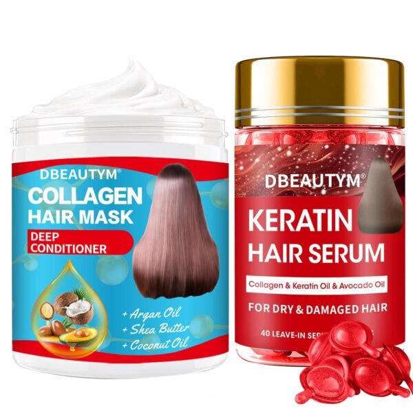 Collagen Hydrating Hair Mask Keratin Hair Serum,Natural Deep Conditioner Hair Mask,Moisturizing Hair Oil for Split Ends, Hair Styling Serum for Frizzy & Dry Hair,Keratin Styling Oil Capsules
