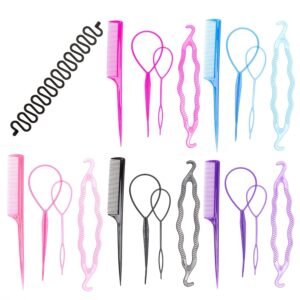 71LhqhyjLyL._SL1500_.jpg Hair Bun Maker Ponytail Makers, Hair Design Styling Tool Set Hair Braiding Tools, Topsy Tail Hair Styling Tool, Topsy Hair Tail Tool with Hair Combs, Hair Twist Styling Kit French Twist Braiding