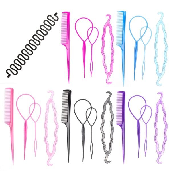71LhqhyjLyL._SL1500_.jpg Hair Bun Maker Ponytail Makers, Hair Design Styling Tool Set Hair Braiding Tools, Topsy Tail Hair Styling Tool, Topsy Hair Tail Tool with Hair Combs, Hair Twist Styling Kit French Twist Braiding