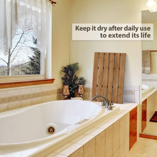 Bamboo Wooden Bath Floor Mat for Luxury Shower - Non-Slip Bathroom Waterproof Carpet for Indoor or Outdoor Use (Walnut)