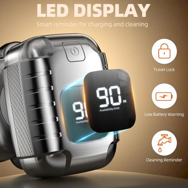 9D Head Shavers for Bald Men, 5 in 1 Detachable Head Shaver with LED Display, IPX7 Waterproof Wet Dry Rechargeable Electric Shavers for Men Grooming Kit for Home & Travel