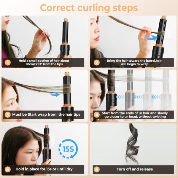 6 in 1 Hair Dryer Brush, Foldable Blow Dryer Brush with Wrap Curler, Detachable Air Hair Styler Curling, Drying,Volumizing, Straightening, Negative Ionic Hair Dryer with Diffuser, Hair Styling Tools