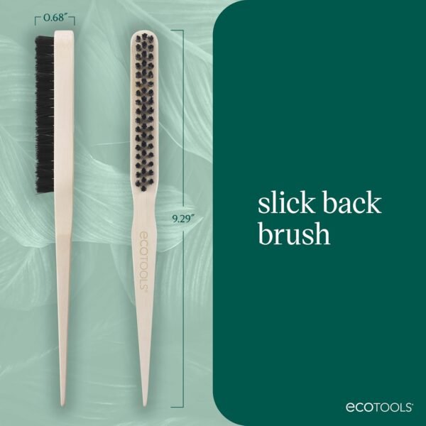 71M2116UBL._SL1500_.jpg EcoTools Slick Back Hairbrush, Small Brush For The Perfect Ponytail Or Bun, Tease, Smooth, & Style Hair, Tame Frizz & Flyaways, Renewable Bamboo Handle & Vegan Boar Bristles, Cruelty-Free, 1 Count