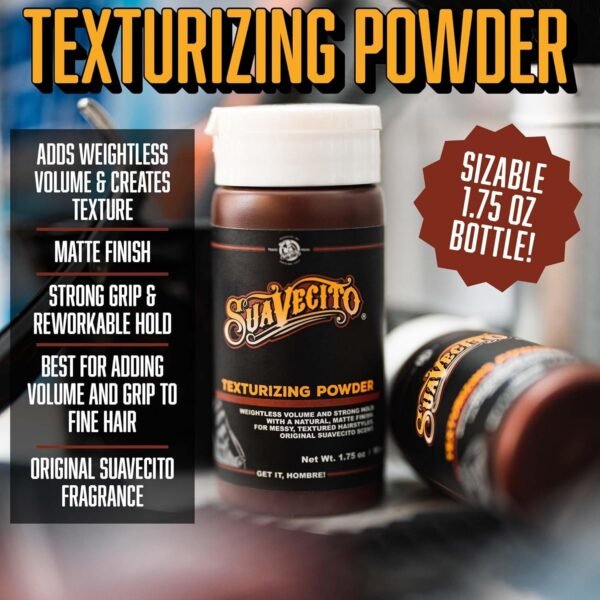 Suavecito Texturizing and Volumizing Hair Styling Powder with Shine Free Matte Finish and Strong Hold - No Mess, Oil Absorbing, Long Lasting