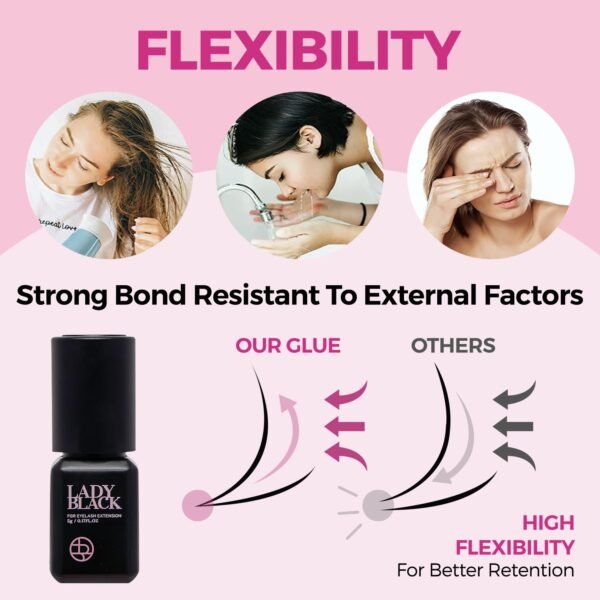 71MKIY4XkBL._SL1500_.jpg Lady Black Eyelash Extension Glue 5ml 3-4s Drying Time 5-6 Weeks Retention Sky Black Adhesive Waterproof Eyelash Glue for Lash Extensions Professional Lash Supplies (PROFESSIONAL USE ONLY)
