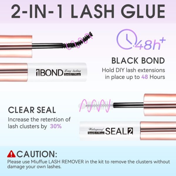 71MRoSCGIjL._SL1500_.jpg 3 PCS Lash Kit Bond and Seal with Tweezers Remover Kit, DIY Eyelash Glue and Lash Applicator Tool Cluster Glue Remover Fast Removal with No Residue