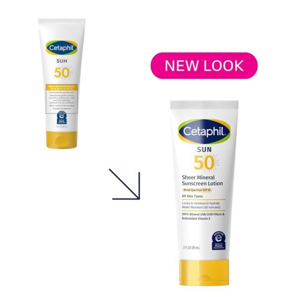 71MT7wwtqEL._SL1500_.jpg CETAPHIL Sheer Mineral Sunscreen Lotion for Face & Body 3 fl oz 100% Mineral UVA/UVB Filters: Zinc Oxide & Titanium Dioxide Broad Spectrum SPF 50 For Sensitive Skin Dermatologist Recommended Brand