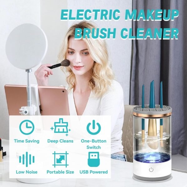 Electric Makeup Brush Cleaner - Quick Efficient Makeup Brush，Automatic Cosmetic Brush Cleaner Makeup Brush with Brush Clean Mat,Portable Compact Design for Travel